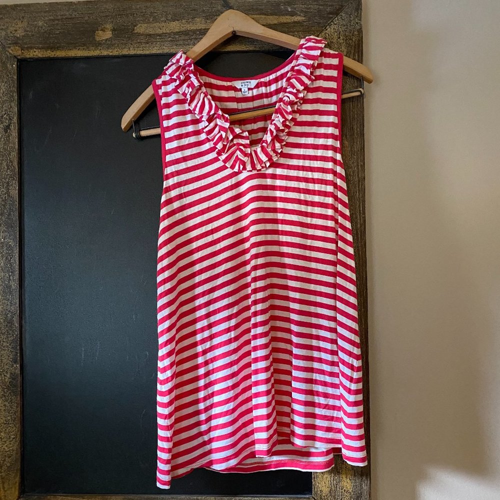 CROWN & IVY SLEEVELESS RUFFLE NECK TOP PINK Sz. S